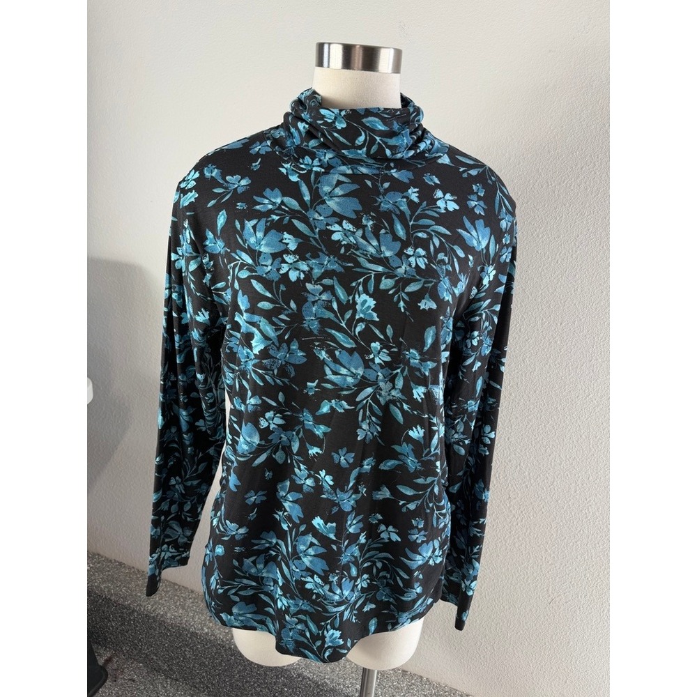 Coldwater Creek Womens Large Blue Floral Pima Cotton Modal Long Sleeve Top
